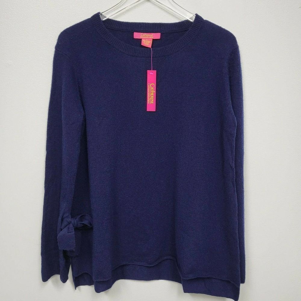 Catherine Malandrino Cashmere Sweater Navy sz S Pullover Crew Neck Tie Cuff NWT